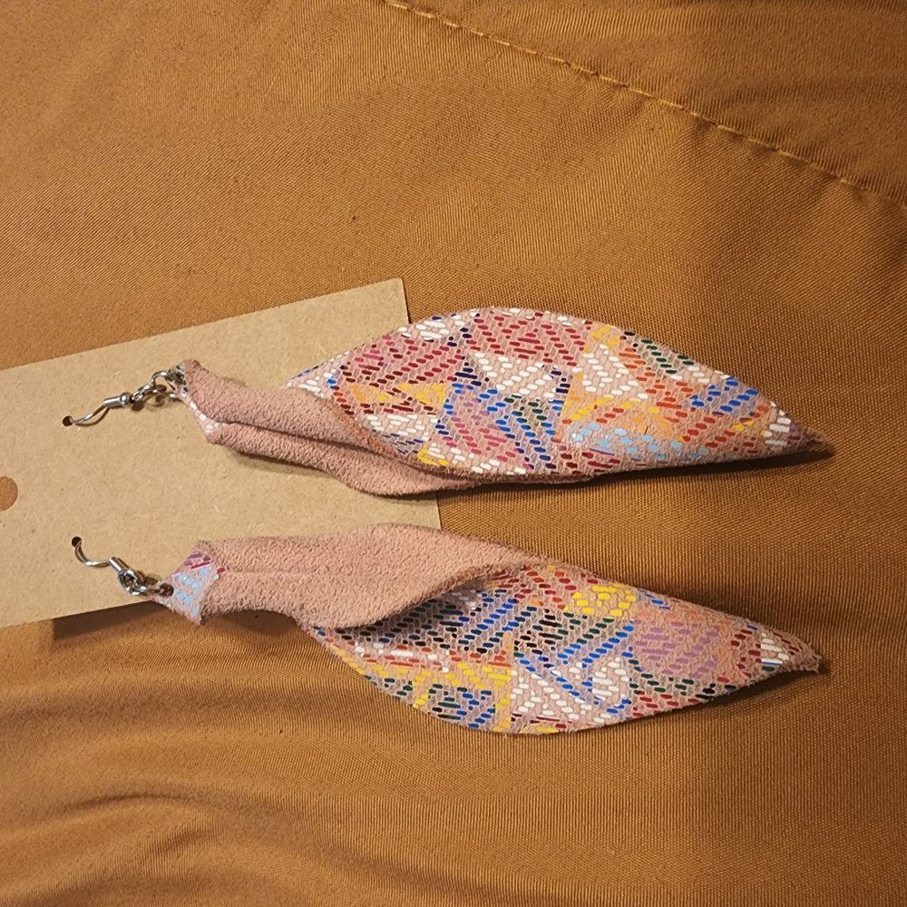 Pink multi leather earrings